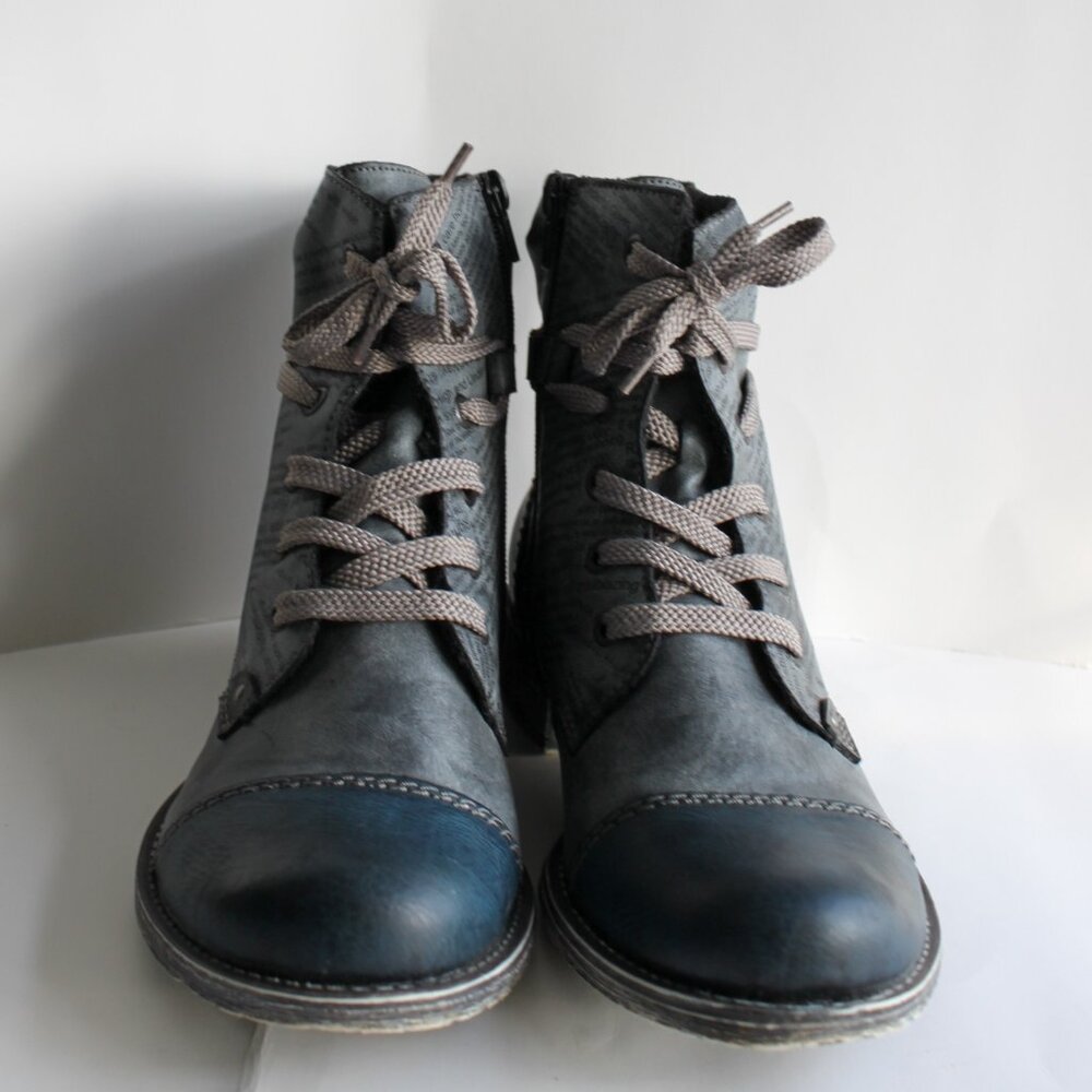 Rieker Navy Newspaper Print Ankle Boots - Rare Vintage Style Anti-Stress 40/9 📰 - Picture 5 of 10